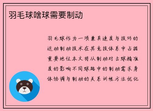 羽毛球啥球需要制动
